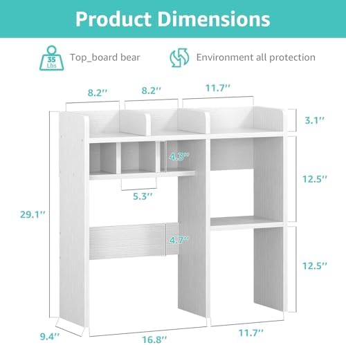 NUTIKAS Desk Hutch White Desktop Bookshelf Shelf - 30 Inch Computer Desk Organizer for Dorm Room, Wood Storage Rack for Home Office Desktop Display Shelves, Small Bookcase for Top of Desk