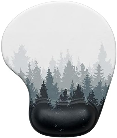 Hsurbtra Ergonomic Mouse Pad with Wrist Rest Support, Gel Mouse Pads with Non-Slip PU Base, Pain Relief Memory Foam Computer Mat, Cute Office Supplies Desk Decro Accessories, White Forest