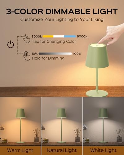JACKYLED Cordless Table Lamps Rechargeable, 3 Adjustable Height, 5000 Capactiy Operated, 3 Colors Smooth Dimming, Portable LED W