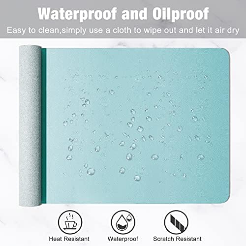 Hsurbtra Desk Pad, 30" x 14" PU Leather Desk Mat, XL Extended Mouse Pad, Waterproof Desktop Blotter Protector, Non-Slip Ultra Thin Large Laptop Keyboard Writing Mat for Office Home, Lake Blue