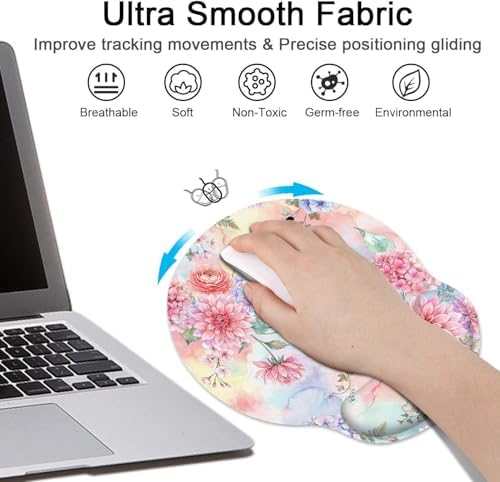 Britimes Ergonomic Mouse Pad with Wrist Support, Floral Pink