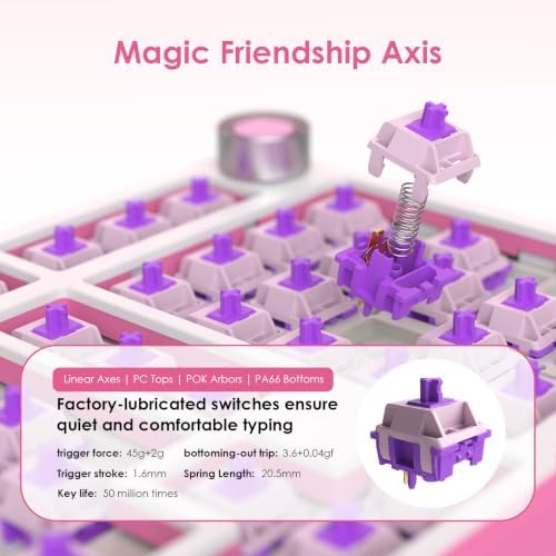 My Little Pony Fluttershy Wireless Mechanical Keyboard, [Official Hasbro Licensed] 101 Keys RGB Gaming Keyboard with Custom Linear Switches & Knob Control, 3-Mode (BT/2.4G/USB-C), Gift for MLP Fans
