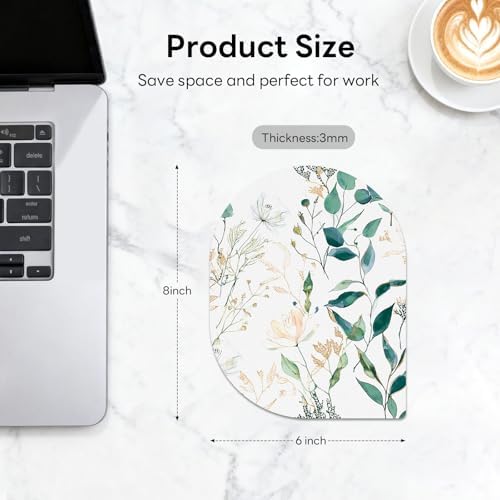 Contoured Oval Mouse Pad 6x8in Non-Slip for Laptop,Leaves