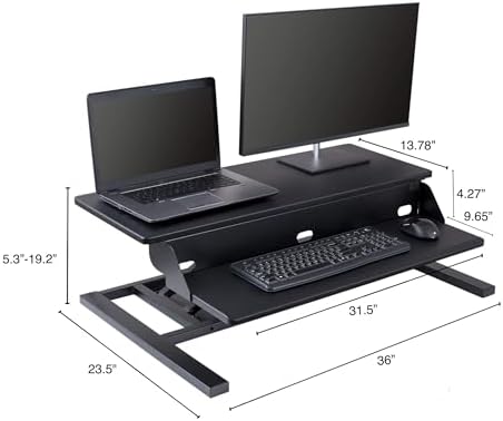 Stand Up Desk Store Power Pro Electric Adjustable Height Two Tier Standing Desk Converter (Black, 36" Wide)