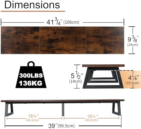 TEAMIX 42 inch Large Dual Monitor Stand Riser,TV Riser,Desk Shelf Organizer