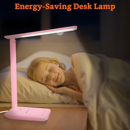 karidi LED Desk Lamp Dimmable Table Lamp with USB Charging Port, 5 Lighting Modes, Sensitive Control, Foldable Portable Desk Light for Home Office Bedroom Reading (Pink, Standard Size - 13.3 inch)