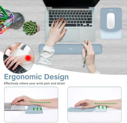 MOSISO Wrist Rest Support Mouse Pad & Keyboard Set, Aquamarine