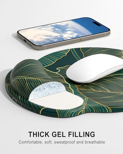 Auhoahsil Ergonomic Mouse Pad with Wrist Rest, Comfortable Silicone Non-Slip Computer Pain Relief Gel Mouse Mat with Wrist Support for Gaming, Work, Office, Women & Men, Cute Pattern, Monstera Leaves