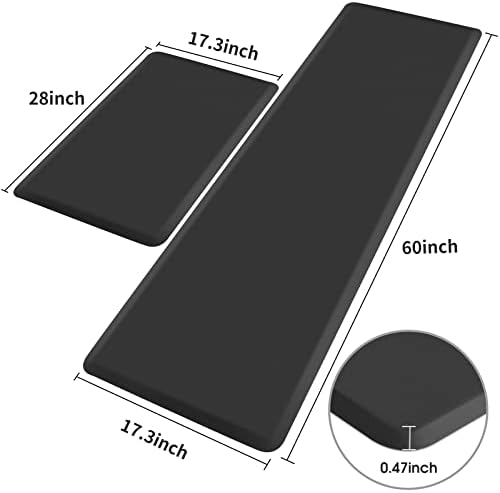 HappyTrends Kitchen Mat,17.3"x28"+17.3"x60" Black, Cushioned Comfort