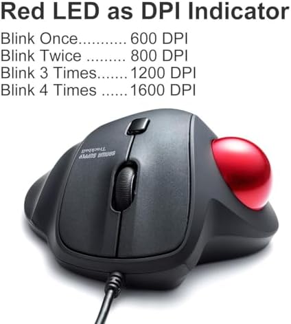 SANWA Wired Ergonomic Trackball Mouse GMATB128BK + Orange 34mm Replacement Ball Bundle Set, Silent Click Rollerball Mouse, 600/800/1200/1600 DPI, Compatible with Mac, Laptop, PC, Windows, macOS