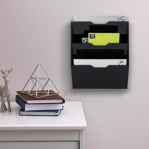 MyGift Wall Mounted 3 Tier Black Acrylic Letter Rack Mail Organizer, Office and Entryway Bills Postcards Brochure Holder Vertical Storage Rack