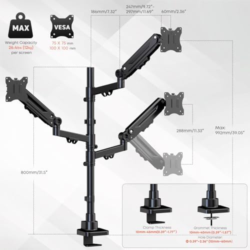Triple Monitor Mount for up to 35’’ Ultrawide Screens, Heavy Duty,Black