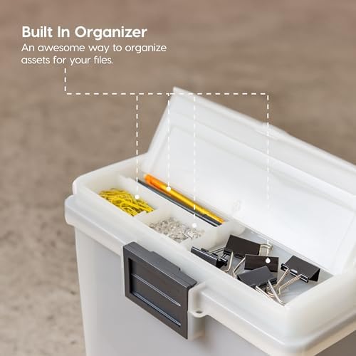 IRIS USA WeatherPro Portable File Box Organizer, 19 Qt. Pearl