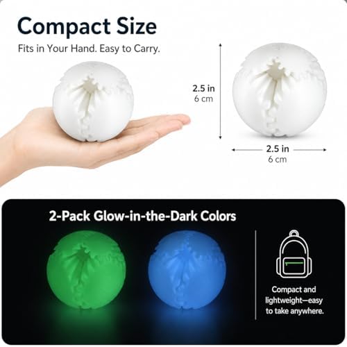 2PCS Glow in the Dark Gear Ball Fidget Toys Steampunk Gear Sphere Stress Relief for Kids Adults 3D Printed Unique Gifts Christmas White Elephant Stocking Stuffer Easter (Glow Set,Dia.2.5")