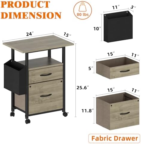 GYIIYUO 2 Drawer File Cabinet 24''W, Mobile Filing Cabinet, Printer Stand
