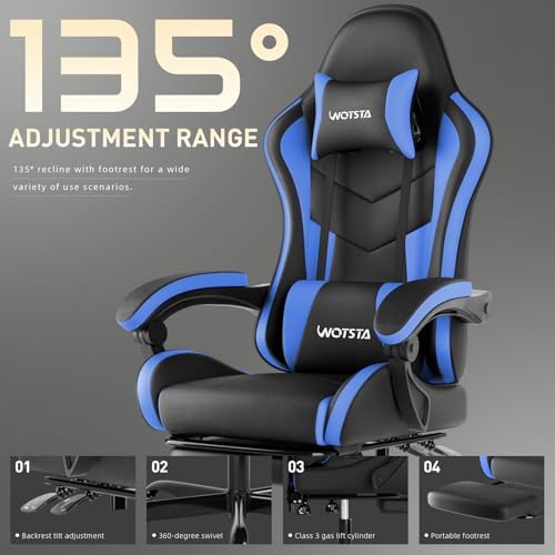 Ergonomic Gaming & Office Chair, Footrest, Racing Design Black/Blue