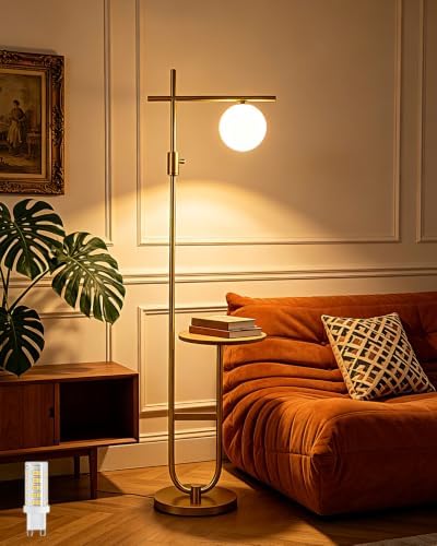 Dimmable Floor Lamp with Shelves, 66IN Gold Modern Standing Lamp
