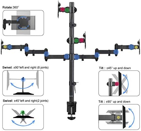 Suptek Quad LED LCD Monitor Stand up Desk Mount Extra Tall 31.5 inch Pole Heavy Duty Fully Adjustable Stand for 4 (3+1) / Four Screens up to 27 inch (MD6864)