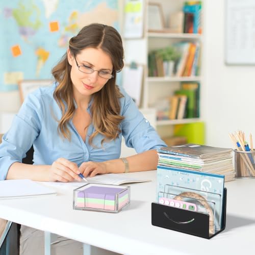 Mail Organizer Envelope Holder - 3 Compartments Black Acrylic Mail Holder Countertop Home Office Desk Organizer Small File Sorter Vertical Bill Letter Paper Document Storage Rack