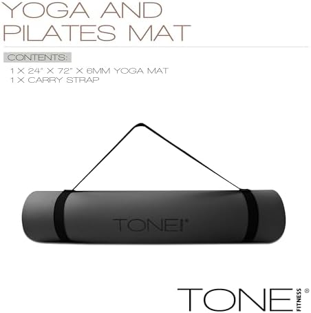 TONE Fitness 1/4" Yoga Mat, Non-Slip Exercise & Pilates Mat with Strap