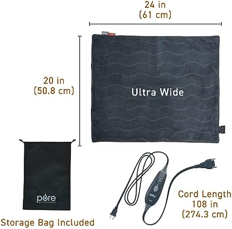 Pure Enrichment PureRelief Pro Far Infrared Ultra-Wide Heating Pad - Muscle Relief for Back, Neck, Shoulder, & Knee Pain in Athletes, 4 Heat Settings, Dry/Moist Heat, 20” x 24” Wide Size (Iron Gray)