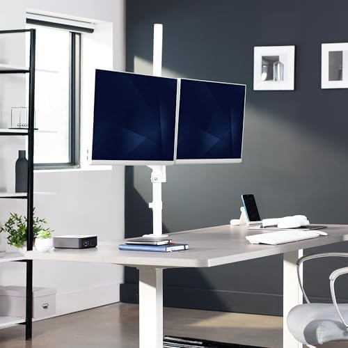 VIVO Dual Monitor Arm Extra Tall Mount for Screens up to 32 inches, Mechanical Height Adjustment, Full Articulating Heavy Duty VESA Stand with Desk C-clamp and Grommet, White, STAND-V012KW