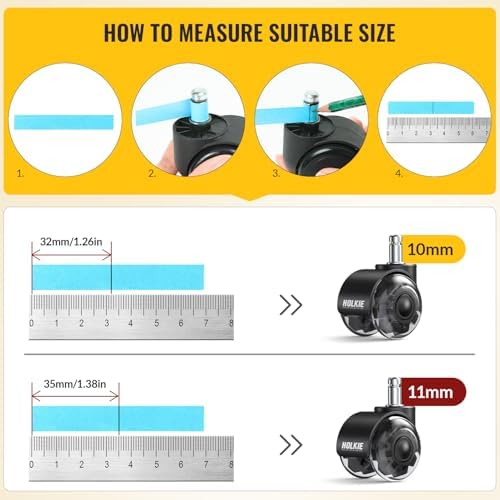HOLKIE Office Chair Wheels Set of 25 Replacement 2 Inch Dual Casters - Universal Fit 11mm Rubber Smooth Quiet Rolling Casters - for Hardwood Floors Carpet Computer Grey