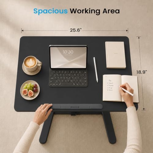 25" Mobile Folding Desk, Pneumatic No-Assembly Standing Desk, Black