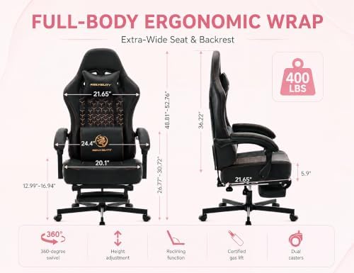 Mistpeople Gaming Chair, Ergonomic High Back Computer Chair with Footrest, Lumbar Support & Pocket Spring Cushion, Comfortable Swivel Home Office Desk Chair for Adults