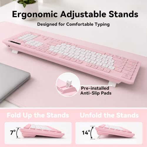 Rechargeable 2.4Ghz Wireless Keyboard and Mouse Combo - Pink