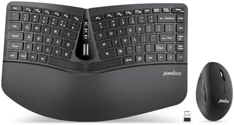 Perixx PERIDUO-606 Wireless Mini Ergonomic Keyboard with Portable Vertical Mouse - Adjustable Palm Rest Stand - Membrane Low Profile Keys - US English