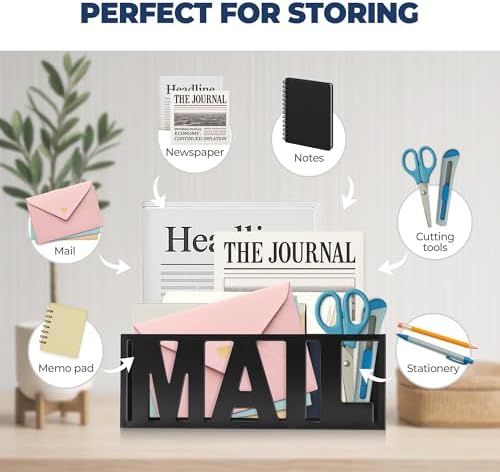 Mail Organizer Countertop, Desk or Wall Mail Holder for Bill Storage, Black