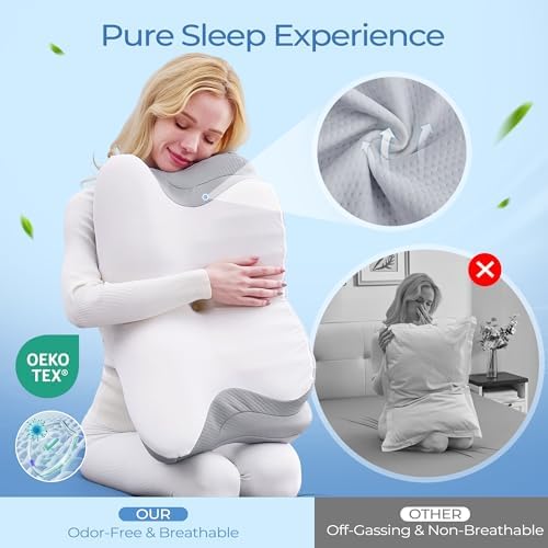 BDEUS Cervical Neck Pillow for Sleeping – Ergonomic Memory Foam Pillow with Massage Nodes for Neck Pain Relief, Side Sleeper & Back Support, CertiPUR-US Certified, White