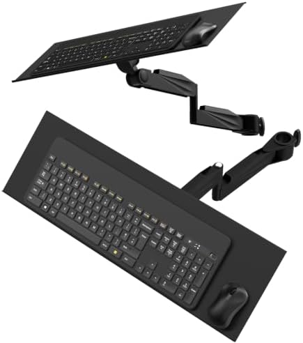 Adjustable Wall-Mounted Keyboard Tray with Spring Arm, Ergonomic 23.6" Aluminum Workstation, 180° Swivel & 90° Tilt, Cable Management, Space-Saving Wall Mount Desk Space Saver，B