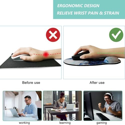 Mouse Pad with Wrist Support, Ergonomic Mouse Pad with Memory Foam Wrist Rest Cushion, Non-Slip Rubber Base Gaming Mice Pad for Home Office Computer Laptop, Green Golden Marble