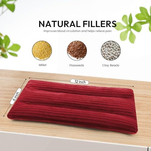 Microwave Heating Pad 6 x 12 Heating Pad Mini Microwave, Microwave Bean Bag Heating Pad for Neck and Shoulders, Moist Heat Pack Pillow Warm Compress for Knee, Joints, Abdomen (Wine Red) - 2 Pack