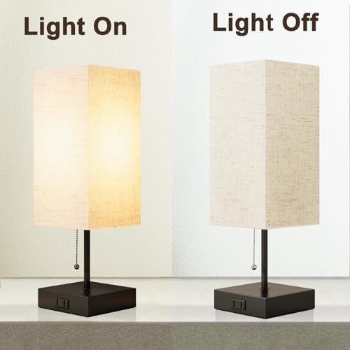 YIDPU Table Lamp for Bedroom,Nightstand Lamp for Bedside with AC Outlets,Adjustable 3color LED Light Desk Lamp for Home Decor,Included Bulb and Lamp Shade (Linen White-onlyAC, 1PCS)