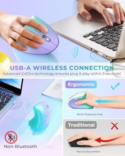 Lekvey Ergonomic Mouse, Rechargeable Vertical Wireless Mouse, Green Purple