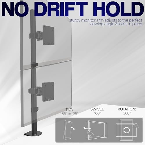 VIVO Dual Vertically Stacked Ultra-Wide Monitor Desk Mount for up to 49 inch Ultrawide Screens, Extra Tall Heavy Duty Adjustable Stand Holds 44 lbs Per Screen, Black, STAND-V202R