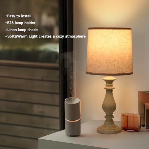 Lamps Set of 2 Vintage Rustic Farmhouse Table Lamps Bedside Reading Lamp Bedroom Nightstand Living Room Teapoy Lamp, Desk Light, 22 Inch High, with Fabric Shade (Pale Yellow, 22 Inch High)