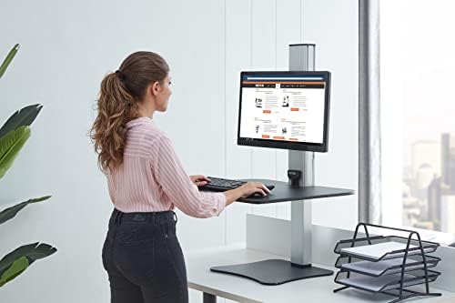 Victor High Rise Electric Sit-Stand Standing Desk Converter with Single Monitor Stand - Height Adjustable Office Desk Workstation for Home, 28" x 23" Work Surface, Black