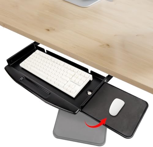 Under Desk Mounted Keyboard Tray Steel Slide with Rotational Mouse Platform for Office