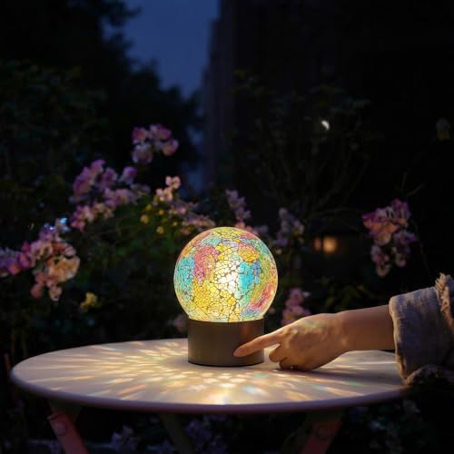 Oneach 6.5" Mini Mosaic Glass Cordless Rechargeable Battery Table Lamp