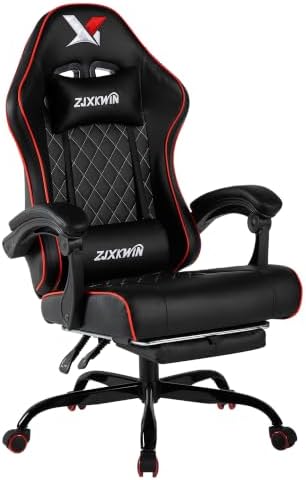 Gaming Chair with Pocket Spring Cushion, Ergonomic High Back Computer Chair with Footrest and Lumbar Support, Adjustable Height 360° Swivel Recliner, Red