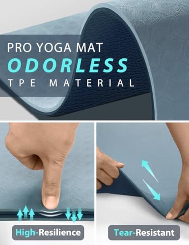 Yoga Mat Double-Sided Non Slip, 72'' x 32'' x 7mm - Extra Wide & Thick Yoga Mat for Women Men Kids, Professional TPE Yoga Mats for Home Workout, Yoga, Pilates and Floor Exercise, with Carrier Strap