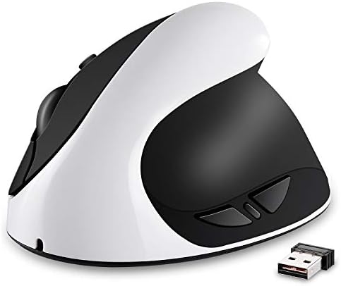 AURTEC Vertical Mouse, Rechargeable 2.4G Wireless Ergonomic Mice with USB Receiver, 6 Buttons and 3 Adjustable DPI 800/1200/1600, White