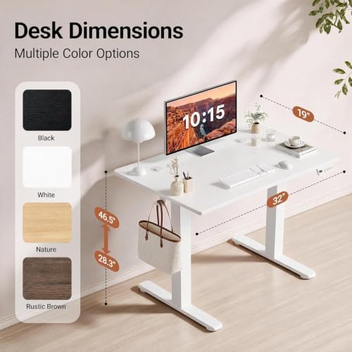 Claiks 32 x 19 Inch Electric Standing Desk White