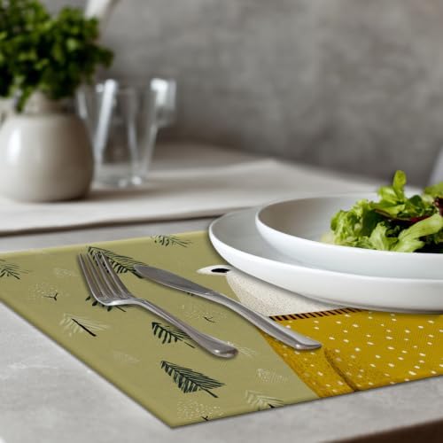 White Bear Yellow Sweater Placemats, in Tree Background Place Mats for Dining/Kitchen Table Waterproof Washable Linen Heat Insulation Dinner Table Mats 12X18 in 8 Pcs