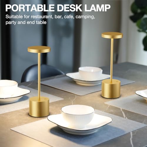 Cordless Rechargeable Table Lamp, 4000mAh Battery Operated, Light Gold, 2