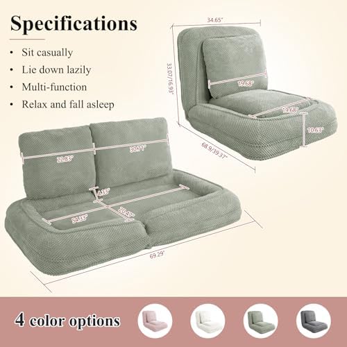 Human Dog Bed, Lazy Sofa Couch, Plush Floor Gaming Chair,5 Adjustable Position, sit, Sleep, fold, Suit to Put in Bedroom, Living Room,Space Saving Design (Green)